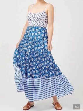 J. Crew Blue and White Floral Tiered Maxi Dress
